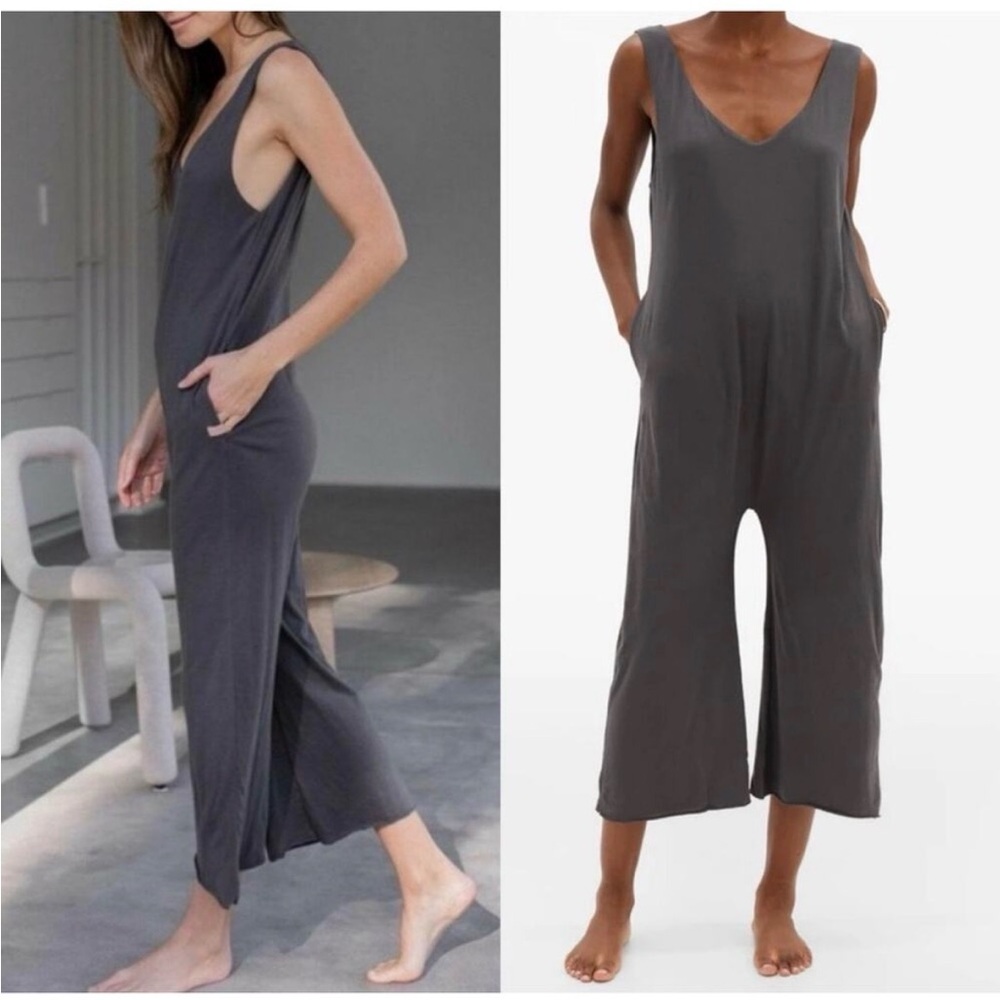 LUNYA V-Neck Organic Pima Cotton Sleeveless Jumpsuit Romper Gray Sz XL